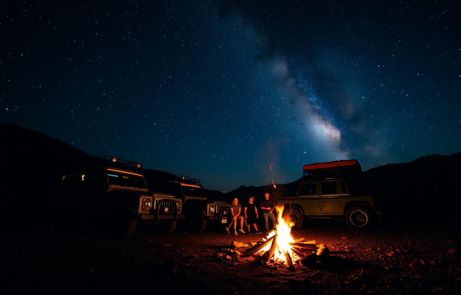 Acampamento 4x4 sob céu estrelado na Mantiqueira